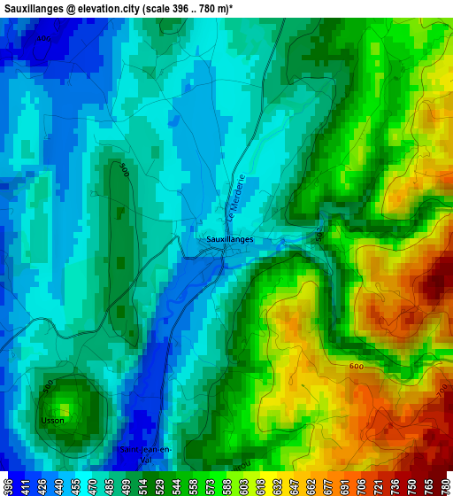 Sauxillanges elevation map