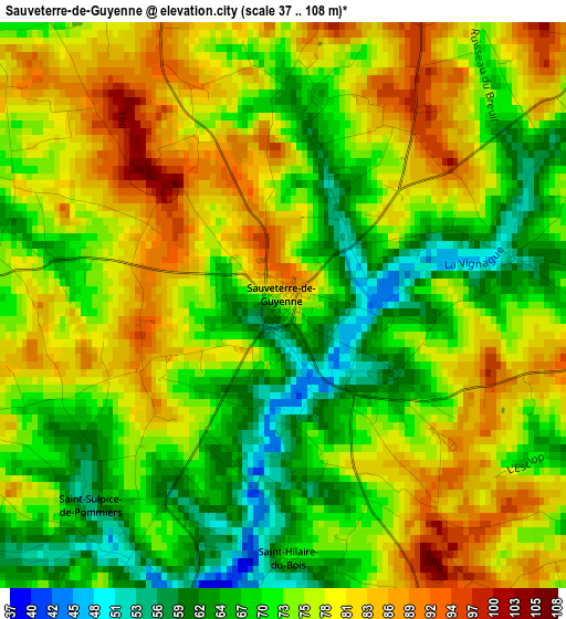 Sauveterre-de-Guyenne elevation map