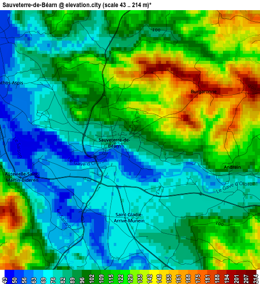 Sauveterre-de-Béarn elevation map