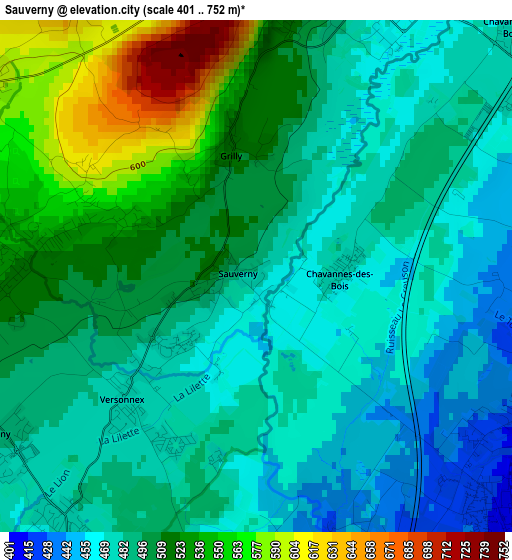 Sauverny elevation map