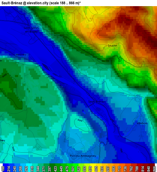 Sault-Brénaz elevation map