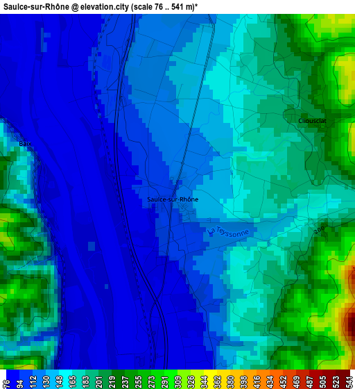 Saulce-sur-Rhône elevation map