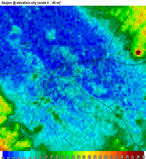 Saujon elevation map