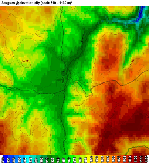 Saugues elevation map