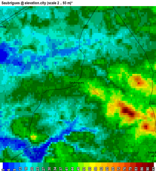 Saubrigues elevation map