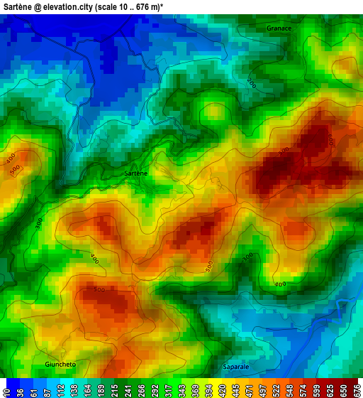 Sartène elevation map