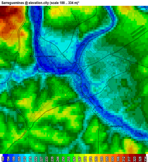 Sarreguemines elevation map