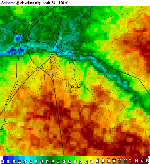 Sarbazan elevation map