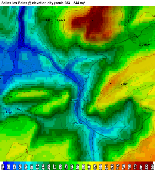 Salins-les-Bains elevation map