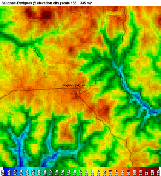 Salignac-Eyvigues elevation map