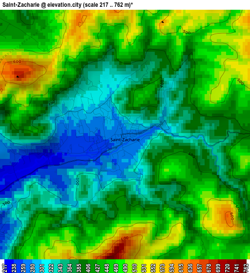 Saint-Zacharie elevation map