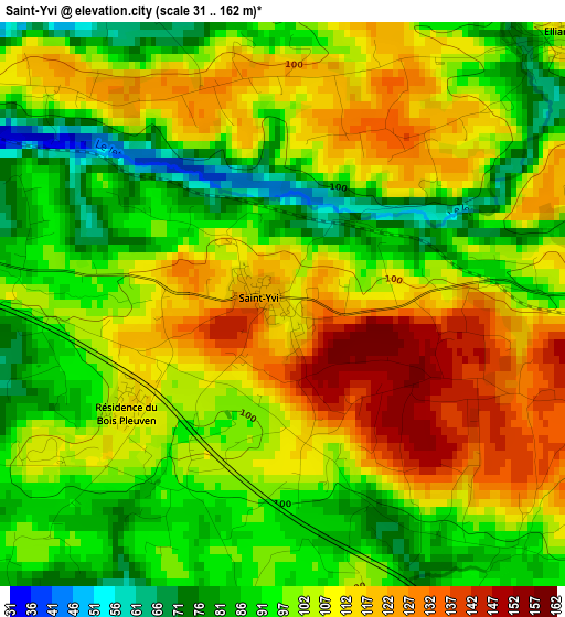 Saint-Yvi elevation map