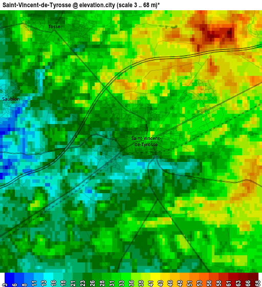 Saint-Vincent-de-Tyrosse elevation map