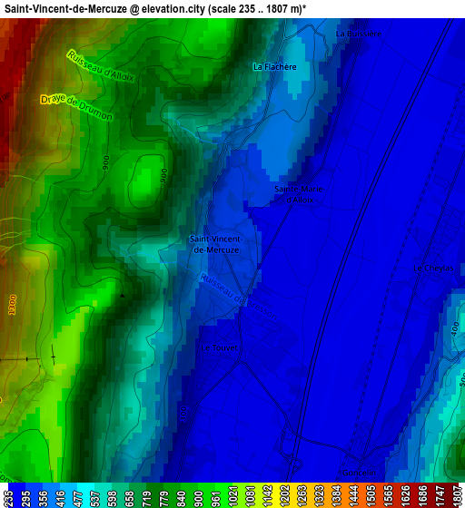 Saint-Vincent-de-Mercuze elevation map