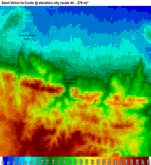 Saint-Victor-la-Coste elevation map