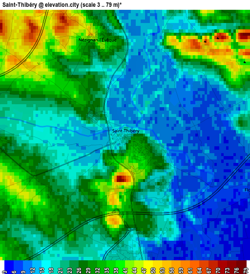 Saint-Thibéry elevation map