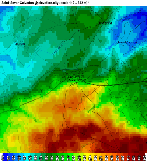 Saint-Sever-Calvados elevation map