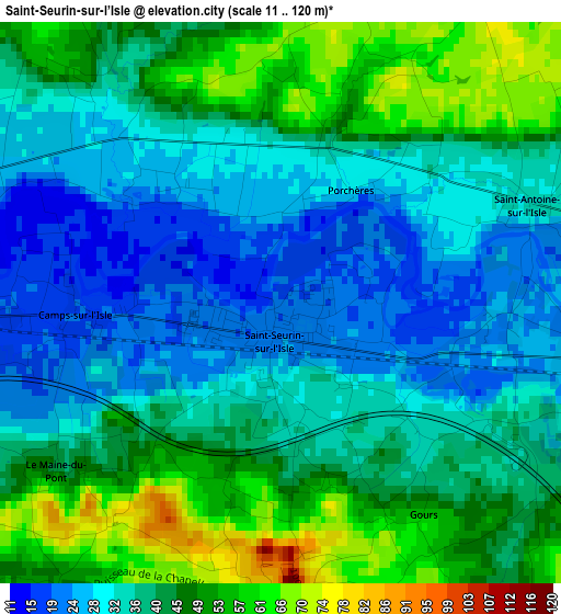 Saint-Seurin-sur-l’Isle elevation map