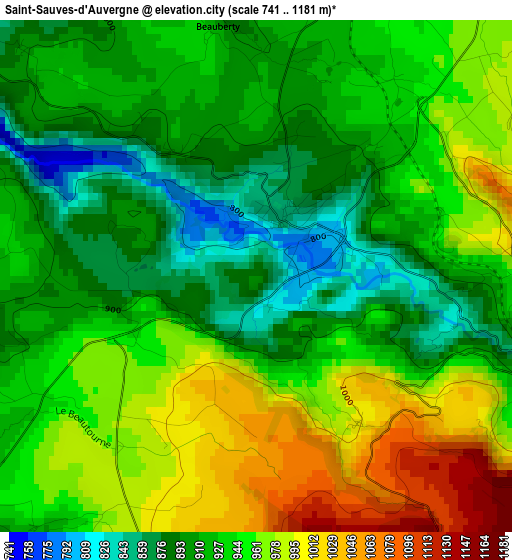 Saint-Sauves-d'Auvergne elevation map