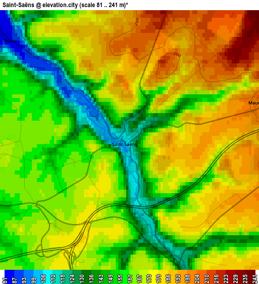 Saint-Saëns elevation map