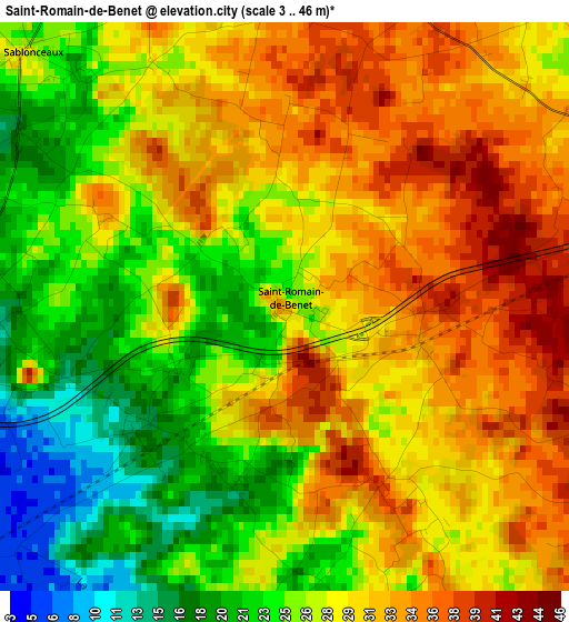 Saint-Romain-de-Benet elevation map