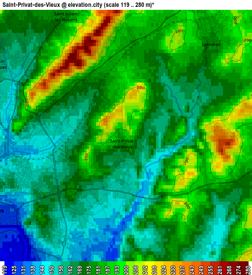 Saint-Privat-des-Vieux elevation map