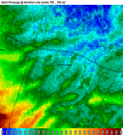 Saint-Pouange elevation map