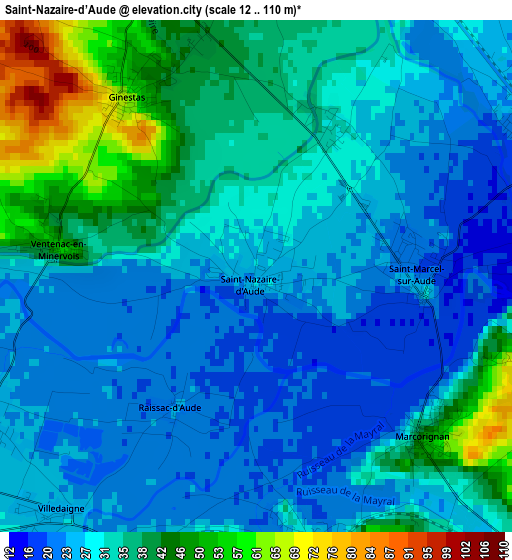 Saint-Nazaire-d’Aude elevation map