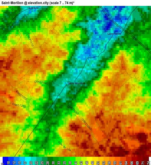 Saint-Morillon elevation map