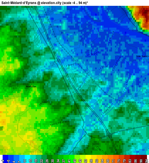 Saint-Médard-d’Eyrans elevation map