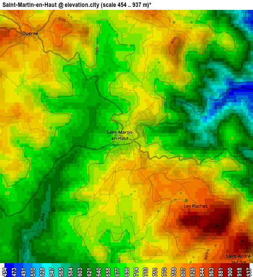 Saint-Martin-en-Haut elevation map