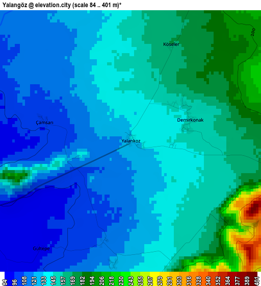 Yalangöz elevation map