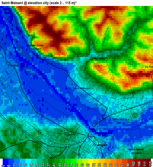 Saint-Maixant elevation map