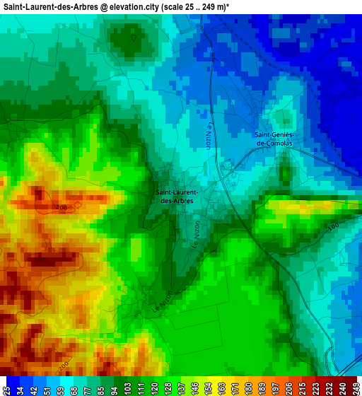 Saint-Laurent-des-Arbres elevation map