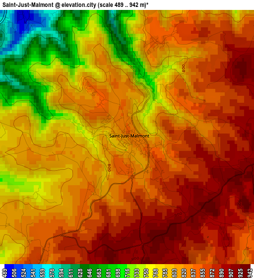 Saint-Just-Malmont elevation map