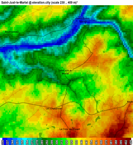 Saint-Just-le-Martel elevation map