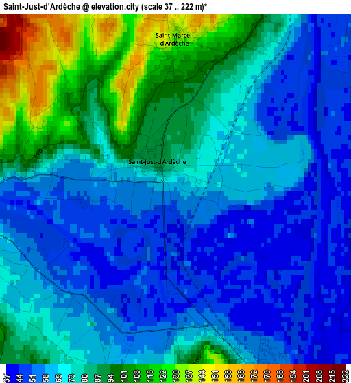 Saint-Just-d'Ardèche elevation map