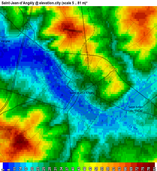 Saint-Jean-d’Angély elevation map