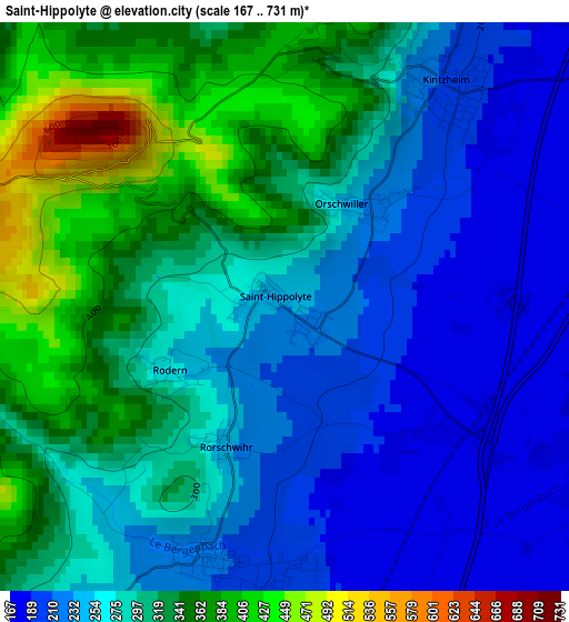 Saint-Hippolyte elevation map