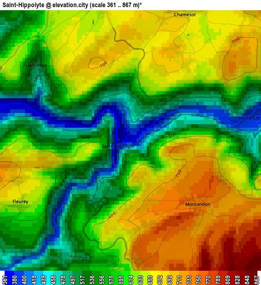 Saint-Hippolyte elevation map