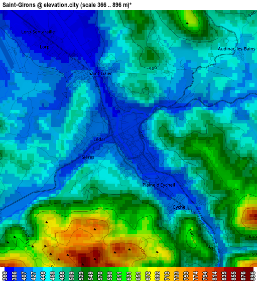 Saint-Girons elevation map