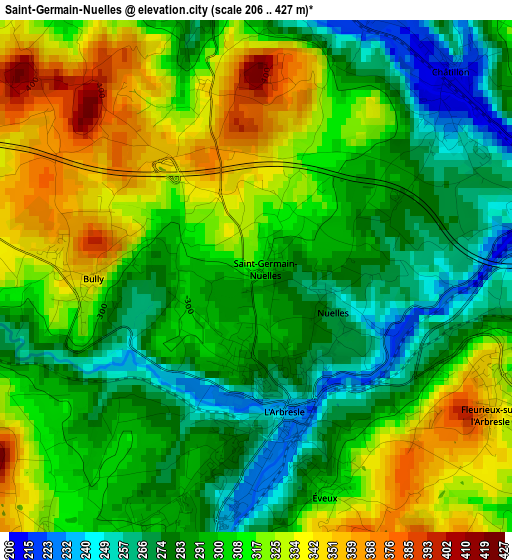 Saint-Germain-Nuelles elevation map