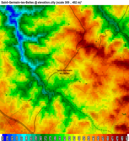 Saint-Germain-les-Belles elevation map