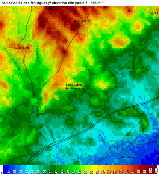 Saint-Geniès-des-Mourgues elevation map