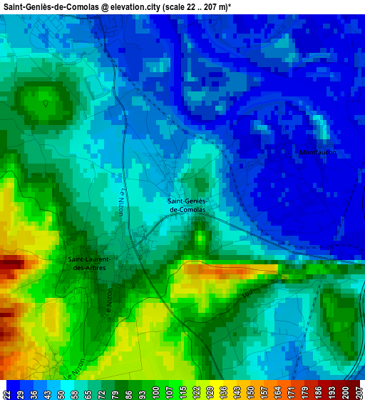 Saint-Geniès-de-Comolas elevation map