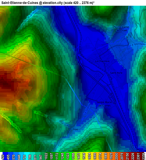 Saint-Etienne-de-Cuines elevation map