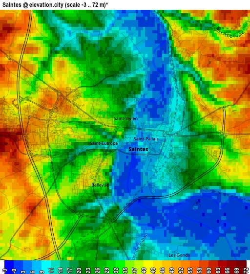 Saintes elevation map