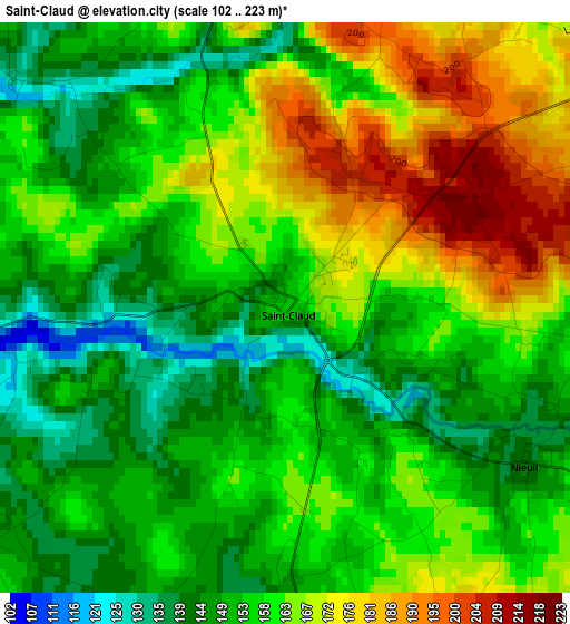 Saint-Claud elevation map