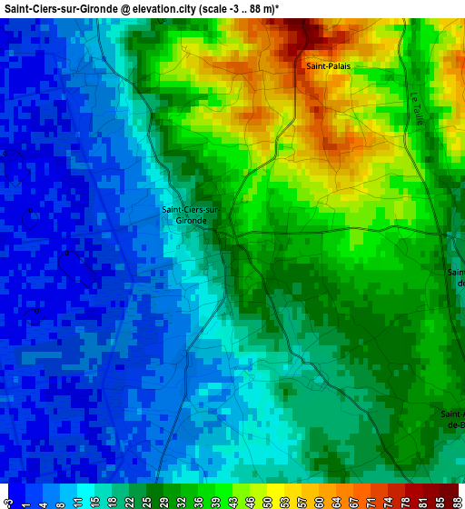 Saint-Ciers-sur-Gironde elevation map