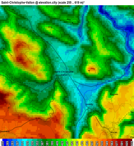 Saint-Christophe-Vallon elevation map